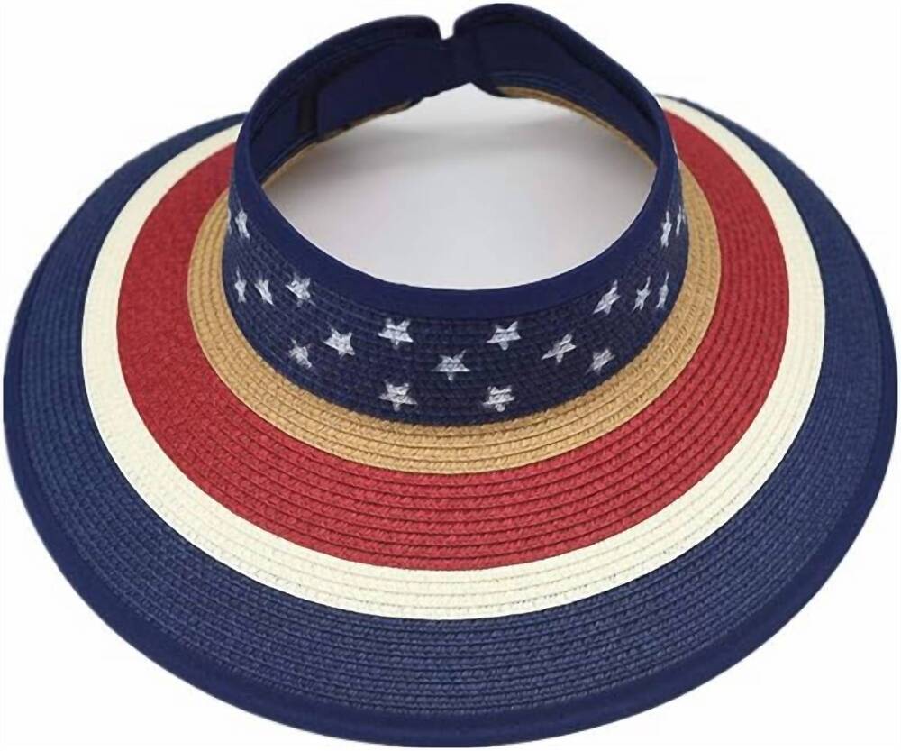 NEW SOPHIA COLLECTION women's straw american flag sun visor in blue